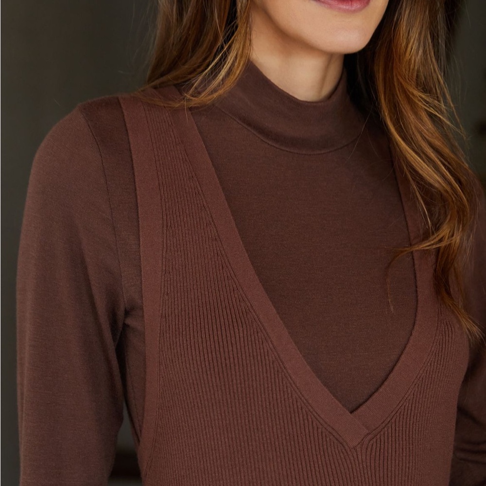Anthropology Daily Practice Deep Brown Long Sleeve Sweater Dress Size Small